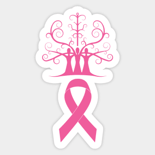 Breast Cancer Awareness Dark Pink Ribbon Sisters Tree Of Life Sticker